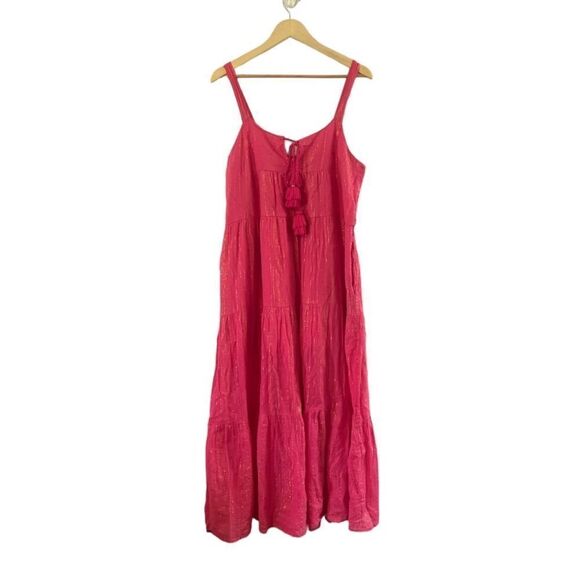 Karina Grimaldi Belle Maxi Tassel Dress in Pink Cherry, Size Medium - Picture 3 of 10